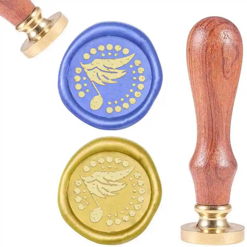 

1PC DIY Scrapbook Brass Wax Seal Stamp and Wood Handle Sets Musical Note Golden 8.9x2.5cm Stamps: 25x14.5mm