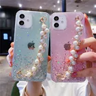 Чехол для телефона Xiaomi Redmi Note 9 Pro, 9S, 9T, 8, 8Pro, 7, 6, 5, Mi 8, 9, 10, 9T, 10T Lite, прозрачный, со стразами, с цепочкой на запястье