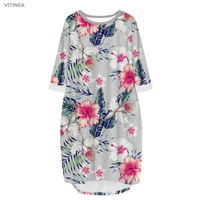 vitinea new fashion 3d print long premium animal and flower pocket loose casual robe summer dress traf for women a02