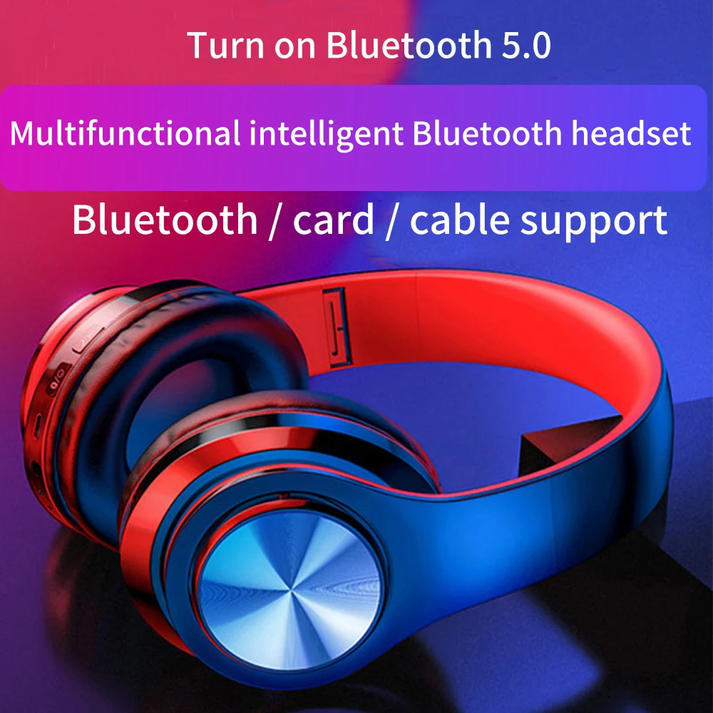 

Портативные беспроводные игровые Bluetooth наушники, стерео сабвуфер, складная гарнитура, регулируемые наушники с микрофоном для музыки