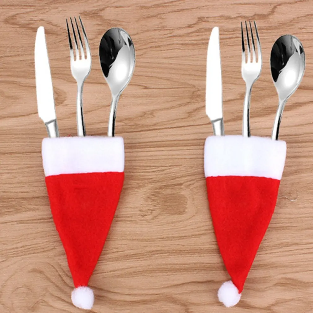 Рождественские колпачки держатель столовых приборов ложка карман