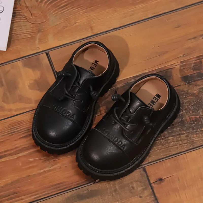 

Children's Fashion Black Leather Shoes New Boys and Girls Students Black Leather Shoes Single Flats Kids School Shoes Hot