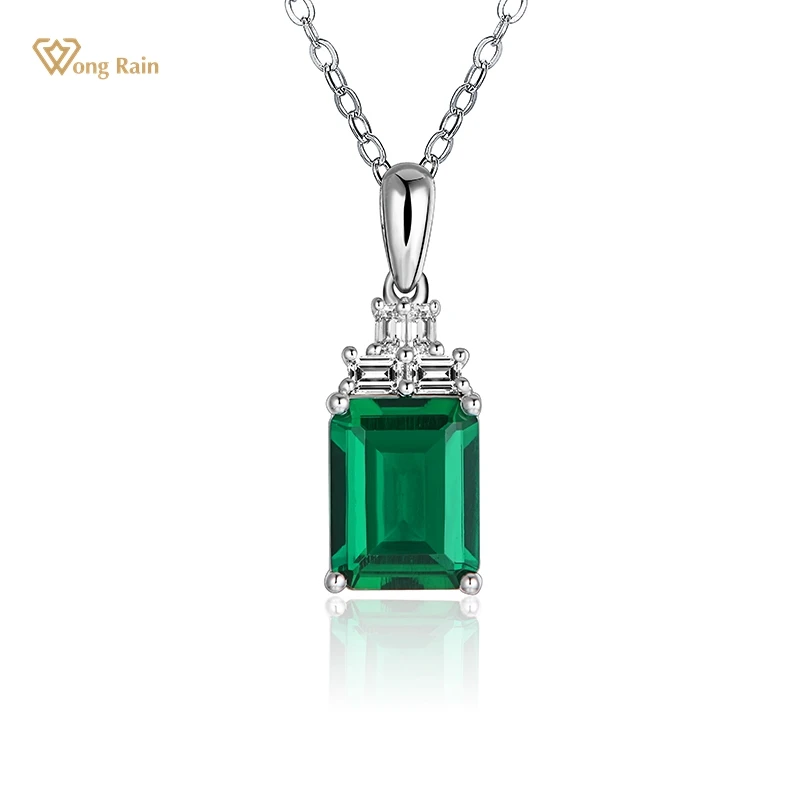 

Wong Rain 925 Sterling Silver Emerald Created Moissanite Diamonds Gemstone Vintage Pendant Necklace Engagement Fine Jewelry