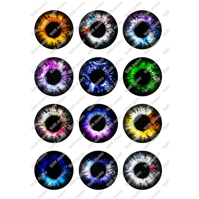 

24pcs/lot Eye Pupil Round Glass Cabochon 10mm 12mm 14mm 16mm 18mm 20mm 25mm Demo Flat Back for Hand Made Diy Jewelry T100