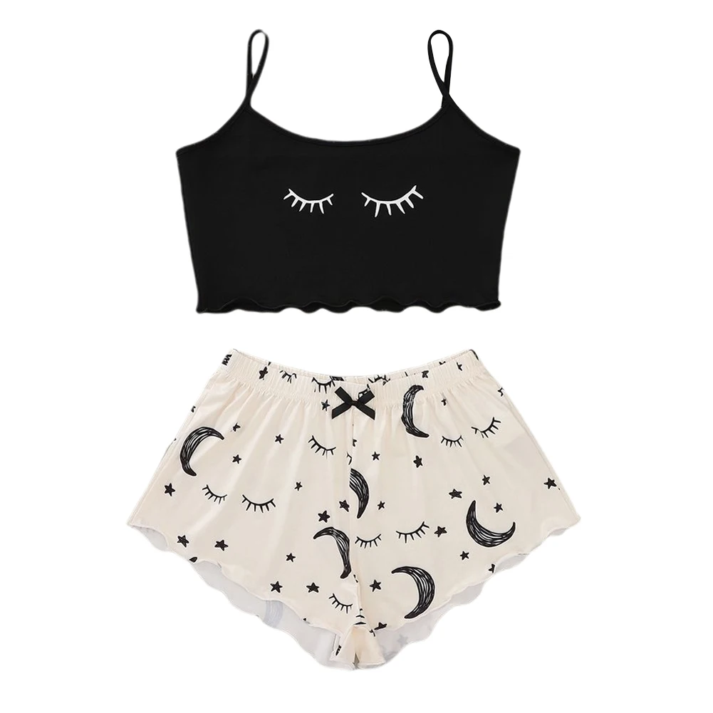 

Women Summer Camisole Shorts Pajama Sets Female Sexy Sleevless Crop Vest+Elastic Waist Short Pants Sleepwear 2pcs Home Wear