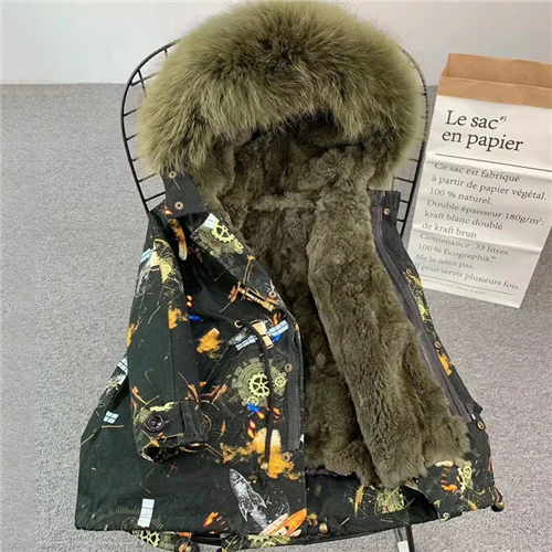 Gear shell-green 2 Детская парка с большим меховым воротником Настоящий мех кролика, зимняя детская шубка для мальчиков и девочек, съемная подкладка, цветные детские меховые парки - Цвет: Gear shell-green 2