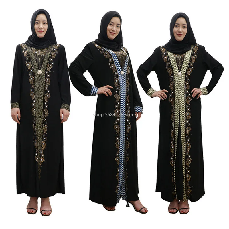 

2020 Fashion Diamonds Muslim Dress Abaya Dubai Arab Islamic Clothing For Women Moroccan Kaftan Turkish Ramadan Caftan Robe Arabe