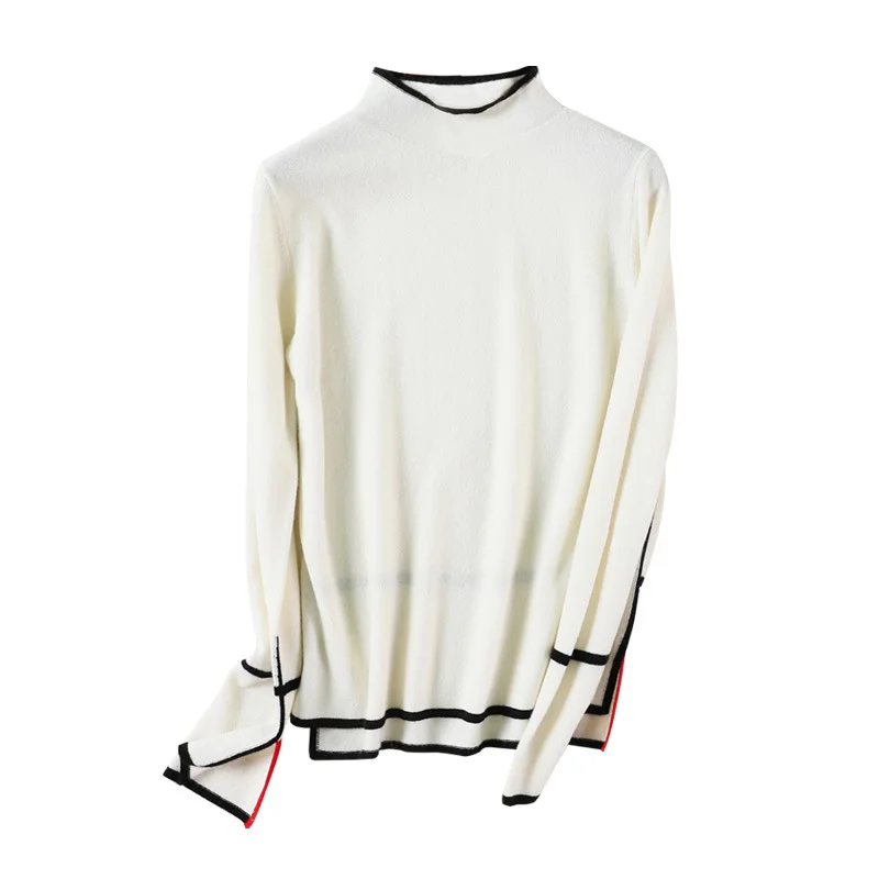 Женский свитер с воротником средней длины трикотажный джемпер из 100% мериносовой