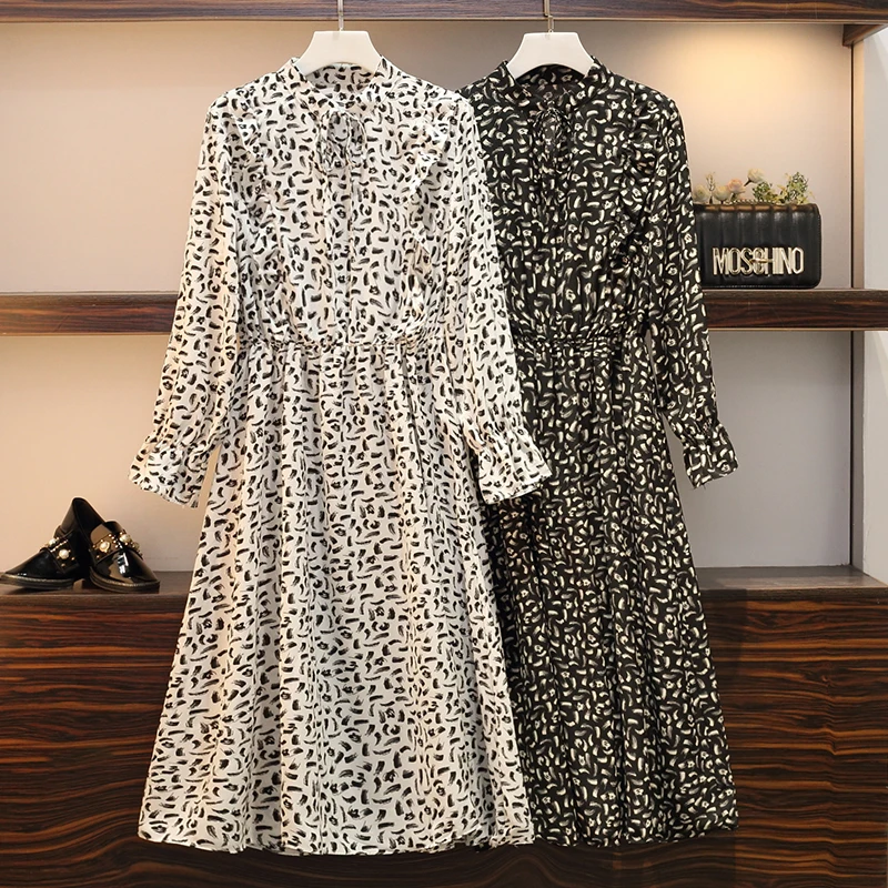 

Новинка, женская одежда большого размера, приталенное шифоновое платье средней длины, в начале осени 2019