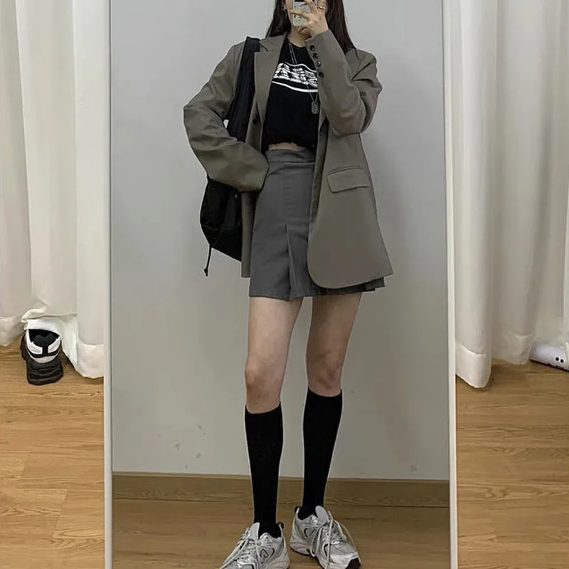 Плиссированная юбка HOUZHOU для женщин Милая Мини-юбка с высокой талией корейская