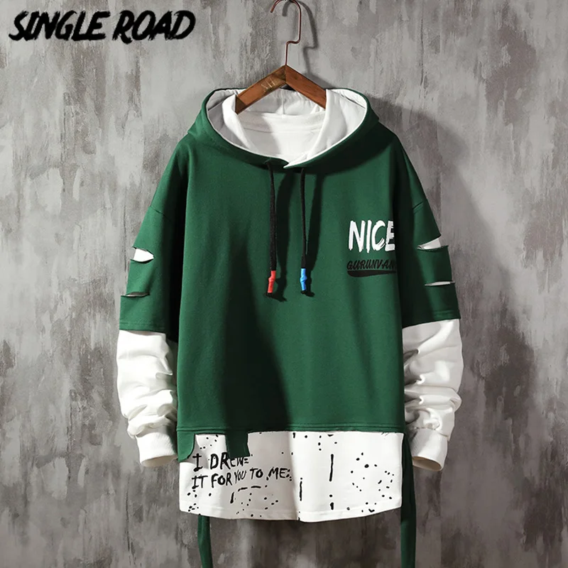 Одно дорожное Для мужчин s толстовки 2021 зеленого цвета в стиле граффити пэчворк