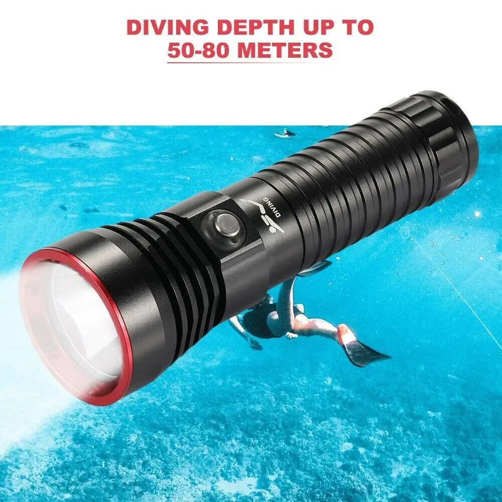 

20000lm Super bright Diving Flashlight IP68 highest waterproof rating Professional diving light Powered by 26650 battery