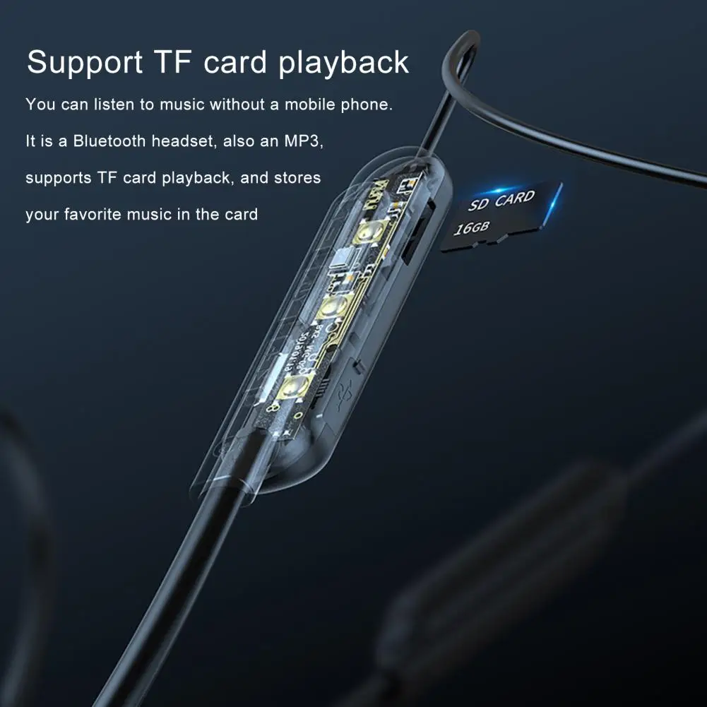 

BT126 Earbuds In-ear with TF Card Slot Rechargeable Wireless Bluetooth 5.0 Subwoofer Neck-mounted Earphones for Sports for IOS