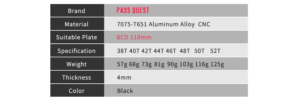 PASS QUEST 110/5 BCD 110BCD круглый дорожный велосипед 38 T-52 T узкая широкая велосипедная Звездочка для 3550 APEX