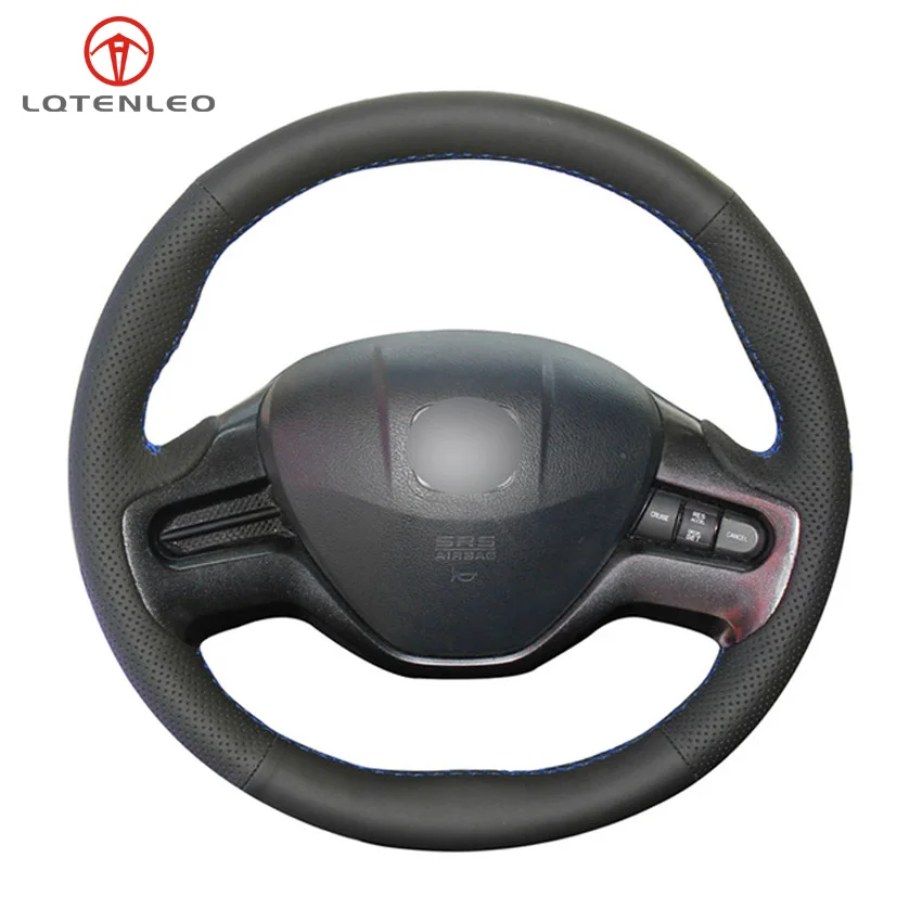 

LQTENLEO Black Genuine Leather Hand-stitched Car Steering Wheel Cover for Honda Civic Civic 8 2006-2008 (2-Spoke)