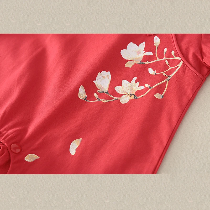 

Sunmmer Chinese Traditional Jumpsuit For Girls Newborn Baby THanfu New Year Clothing Red Embroidery Christmas Outfit Cotton