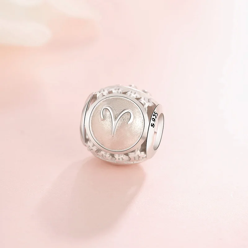 

925 Sterling Silver Diy Fashion 12 Constellation Style Aries Beads Round Shape For Women Pandora Bracelet Bangles Jewelry