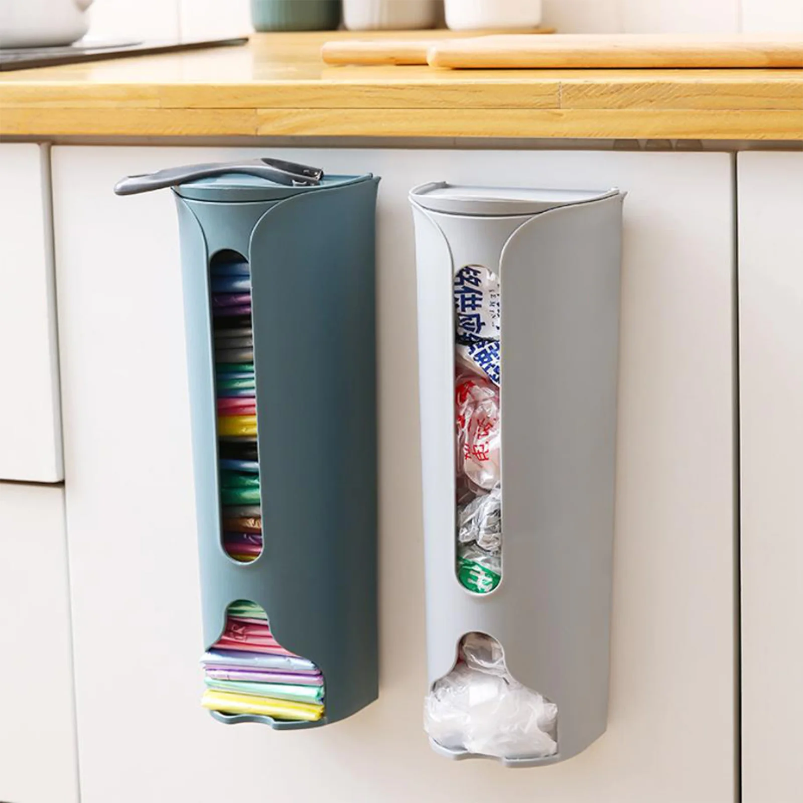

2022 New Trash Bag Storage Box Artifact Kitchen Plastic Sack Collector Wall-mounted Removable Convenient Clean Solid Color Case