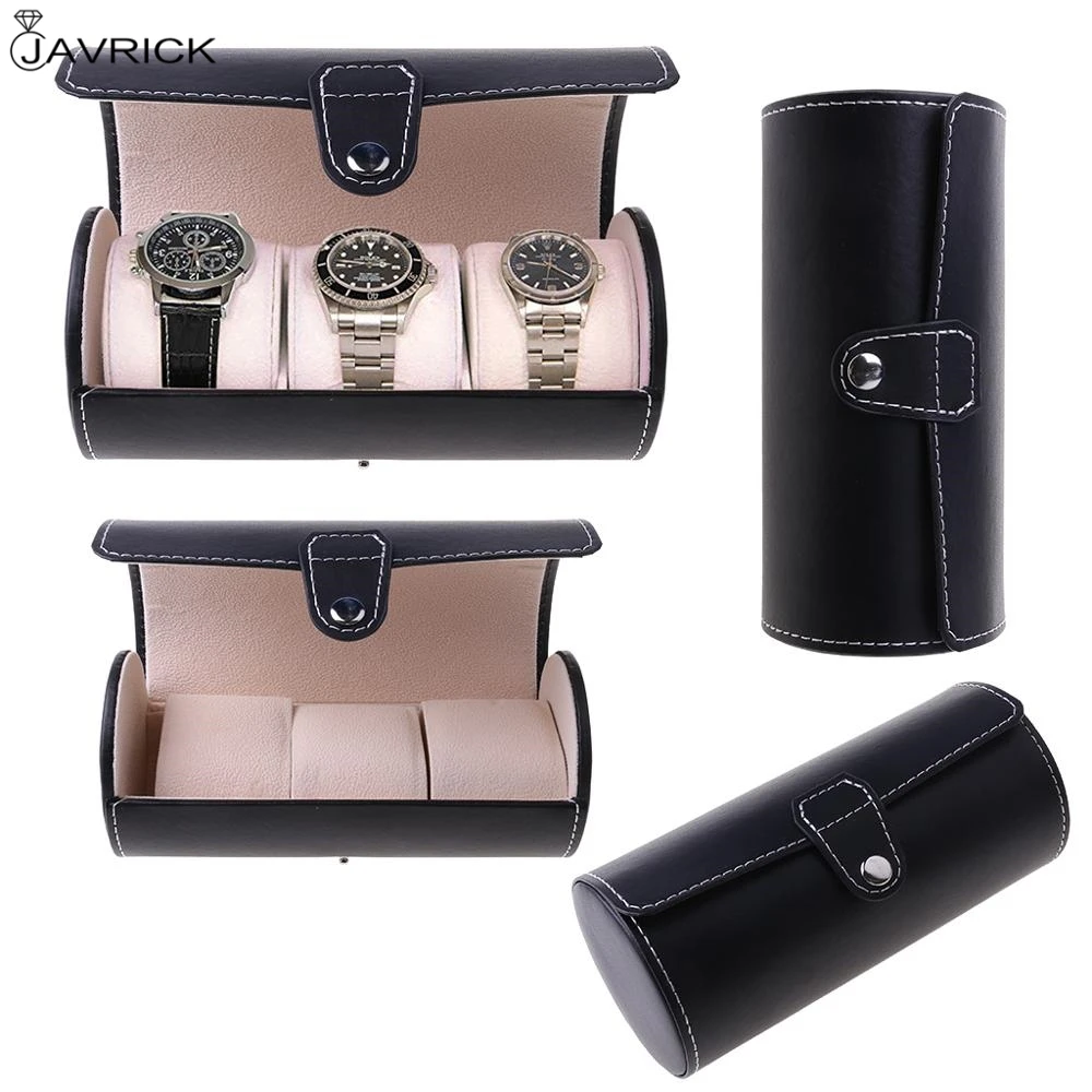 

Leather Barrel Style Carrying Case Travel Display Box Storage Bag for Watch
