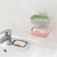 wall mounted self adhesive soap dishes soap dish no drilling storage box rack shelf double drain bathroom soap holder