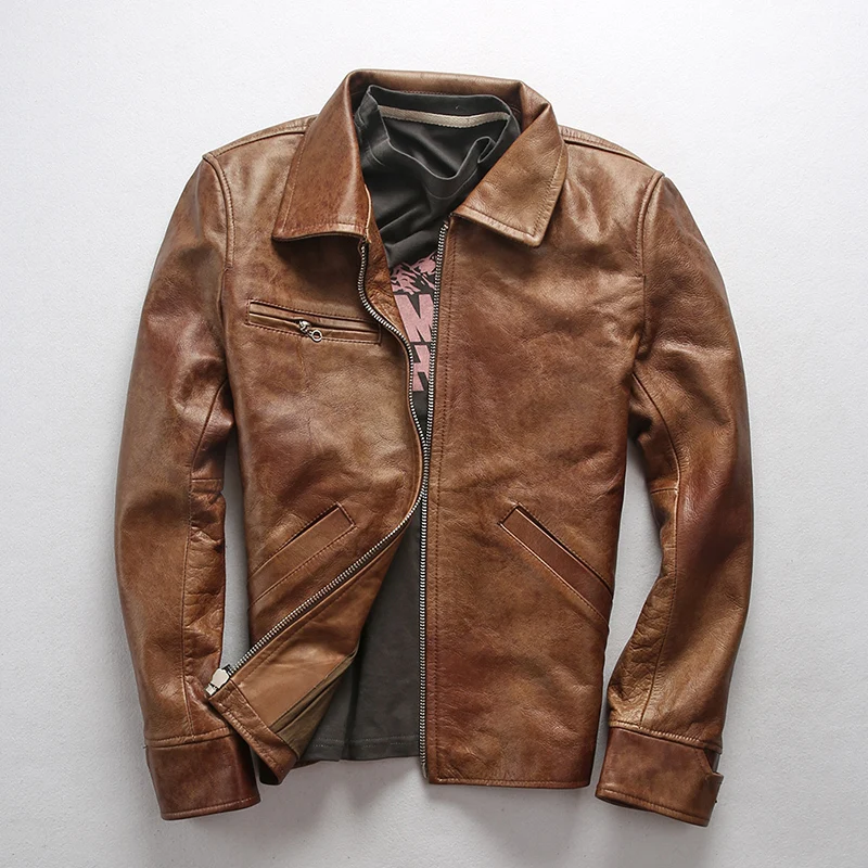 Мужская винтажная куртка с отложным воротником коричневая Повседневная простая