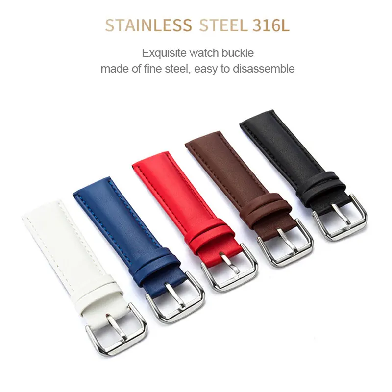 Watch Accessories 12mm-24mm Genuine Leather Watch Band Cowhide Buckle WistWatch Strap For Men and Women Watchbands With Tools