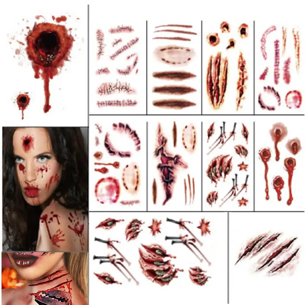 11 шт. Хэллоуин Временные татуировки Стикеры Длительное Действие ужас