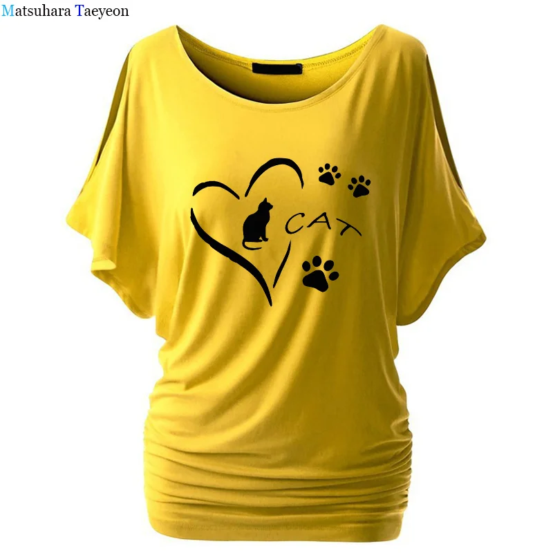 

T Shirt Love Heart Paw Prints Cute Kitten Printting T Shirt Women Fashion Casual Loose T Shirts Women Tops Tee Harajuku T Shirt