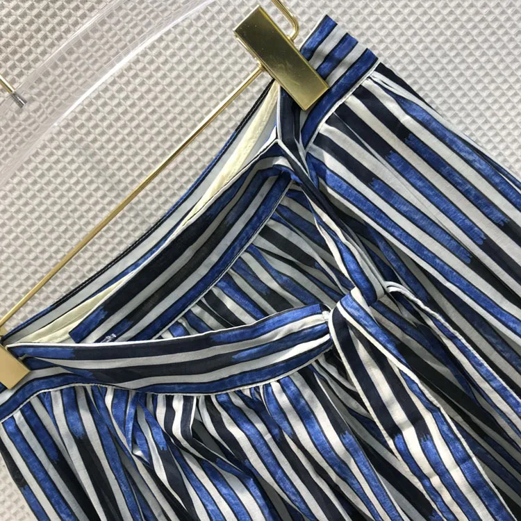 2020 Summer Striped Skirts for Women Luxury Brand Lace Up High Waist Big Hem Loose Skirts Plant Print Holiday Casual Skirts Lady