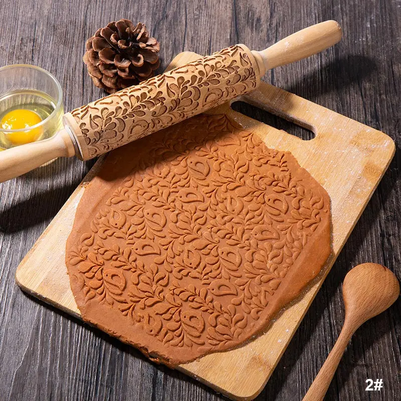 2020 новая скульптура Скалка деревянная тиснение лося цветы письмо листья