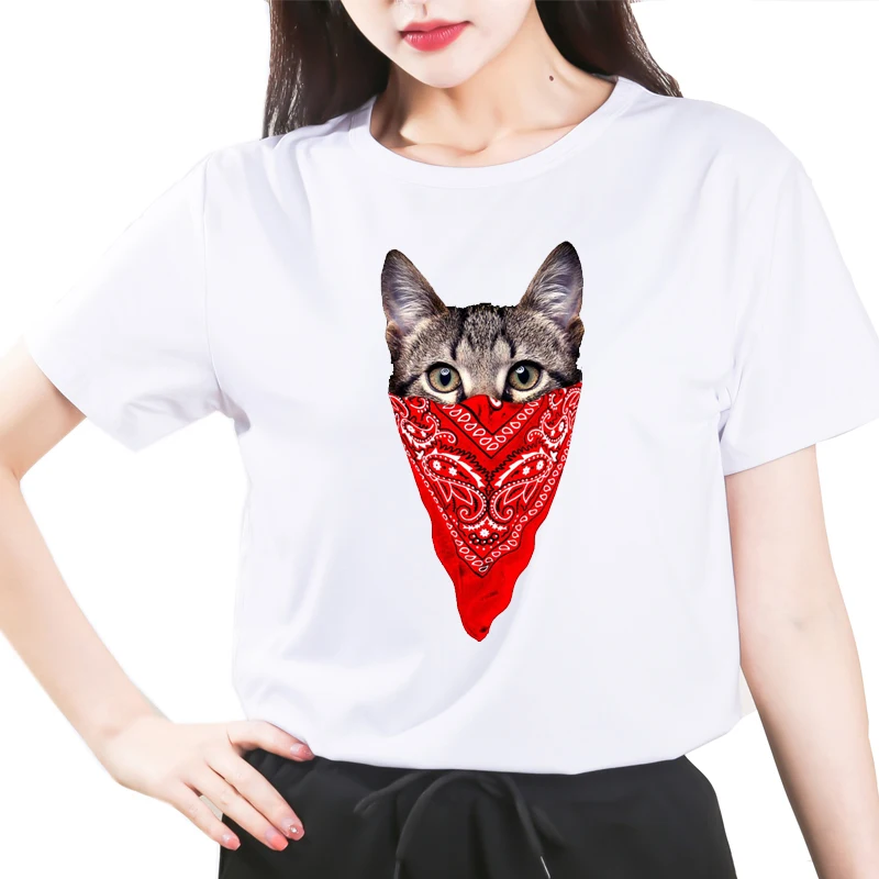 

Gangster Cat tshirt Women t shirt Casual tee Summer Short sleeve Round neck Cheap Clothes China Top Mode Femme