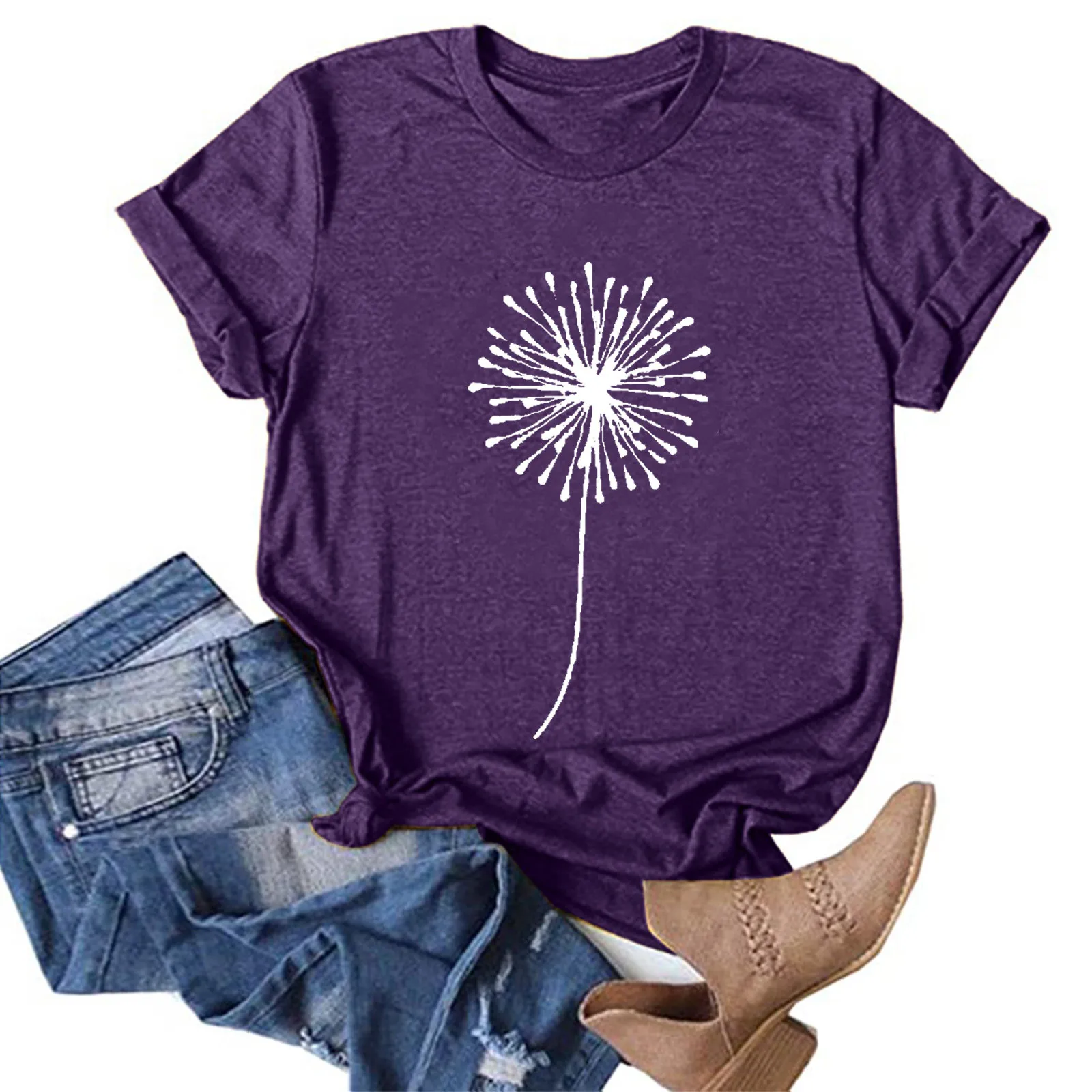 

Summer Women T-shirt Flower Pattren Print Short Sleeves Tee Shirt O-neck Loose T-shirt Tops Pullover Female Tee Shirt Femme 2021