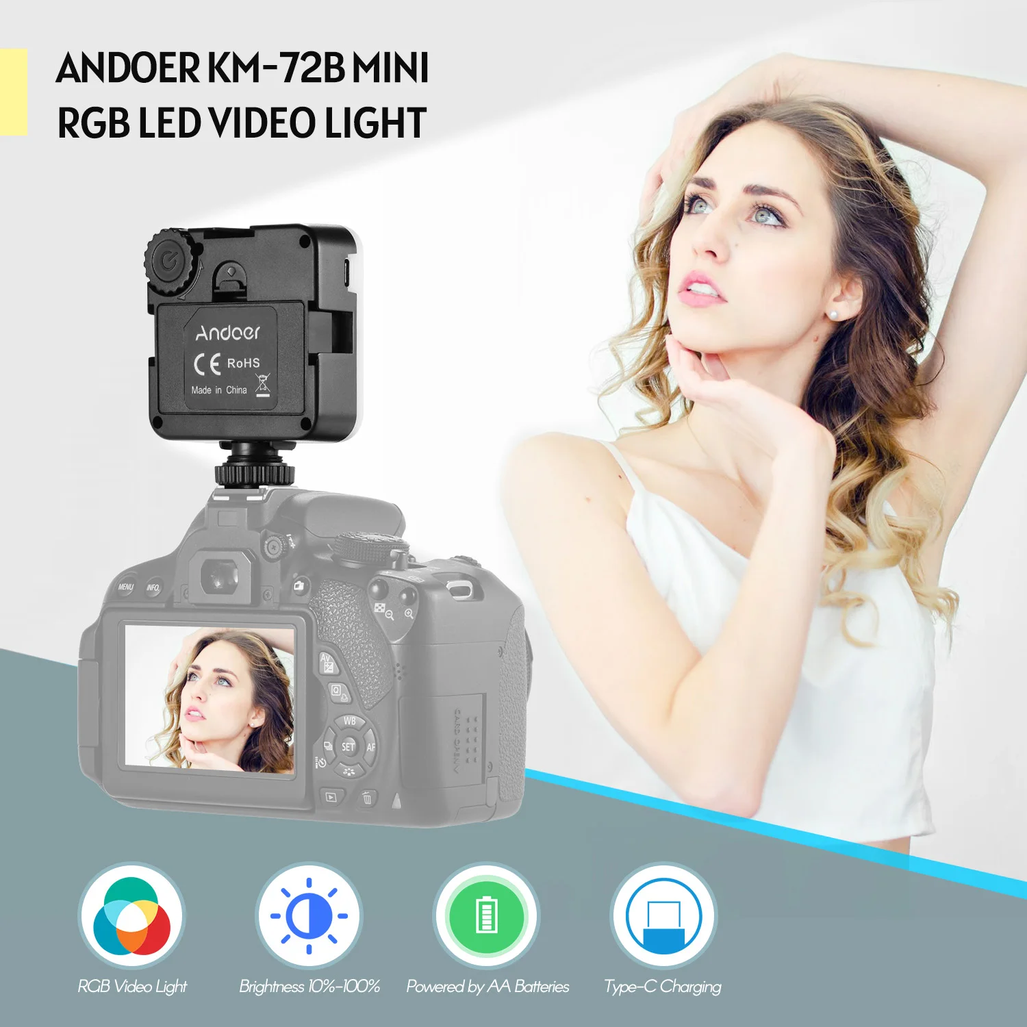 Andoer KM 72B мини светодиодная лампа для видеосъемки RGB цветная подсветка камеры с