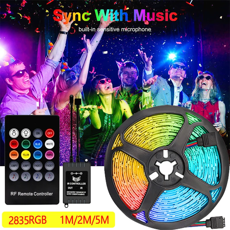 

Led Strip RGB 2835 SMD 20Key Remote Music Sync DC12V Ambient Light TV Backlight Bedroom Decoration Flexible Diode 1M/2M/5M Party