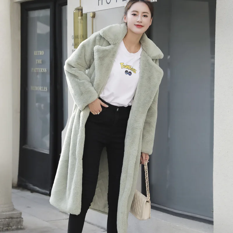 Winter jacket Women High Quality Faux Rabbit Luxury Long Fur Coat Loose Lapel OverCoat Thick Warm Plus Size Female Plush Coats
