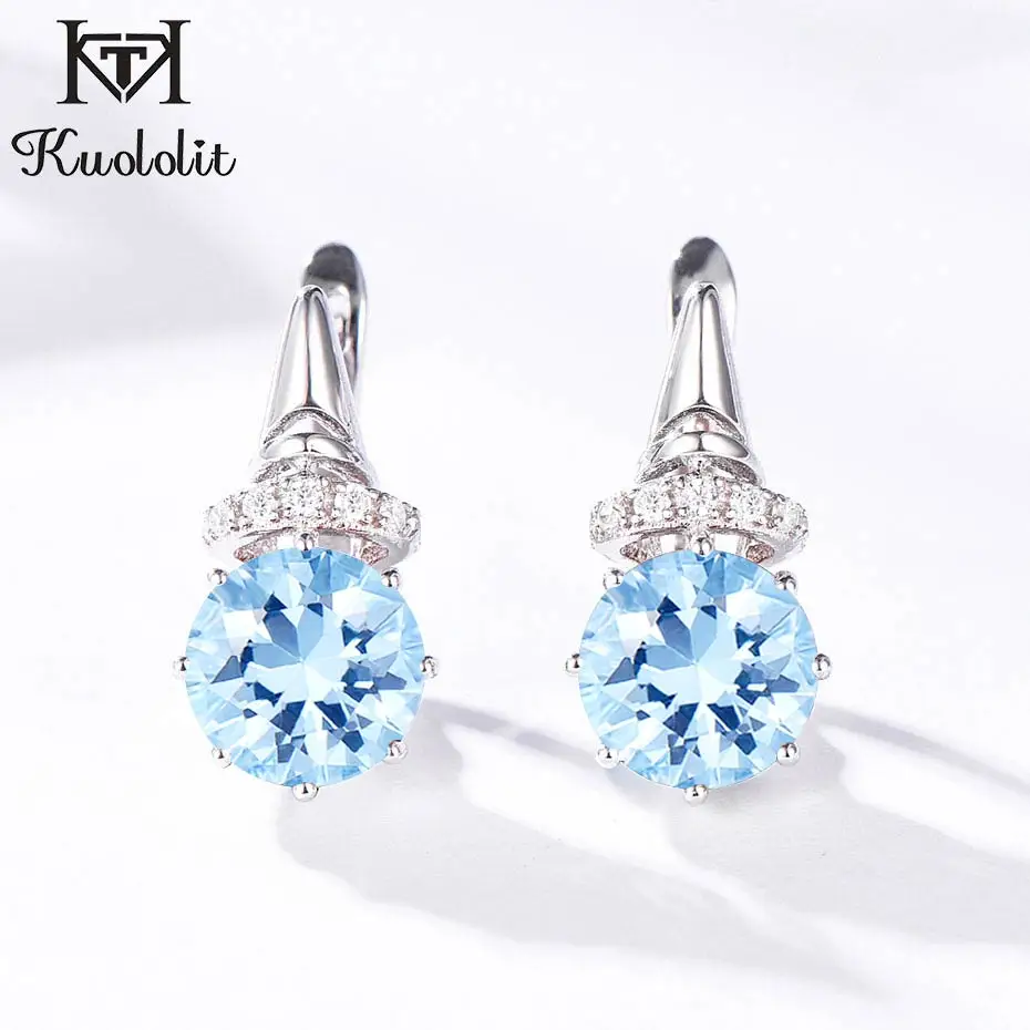 Aquamarine Kuolit 4.7ct натуральный Blueish Мистический Кварц, клипсы для женщин, 925 пробы, серебро, драгоценный камень, хорошее ювелирное изделие, подарок на помолвку - Цвет камня: Aquamarine