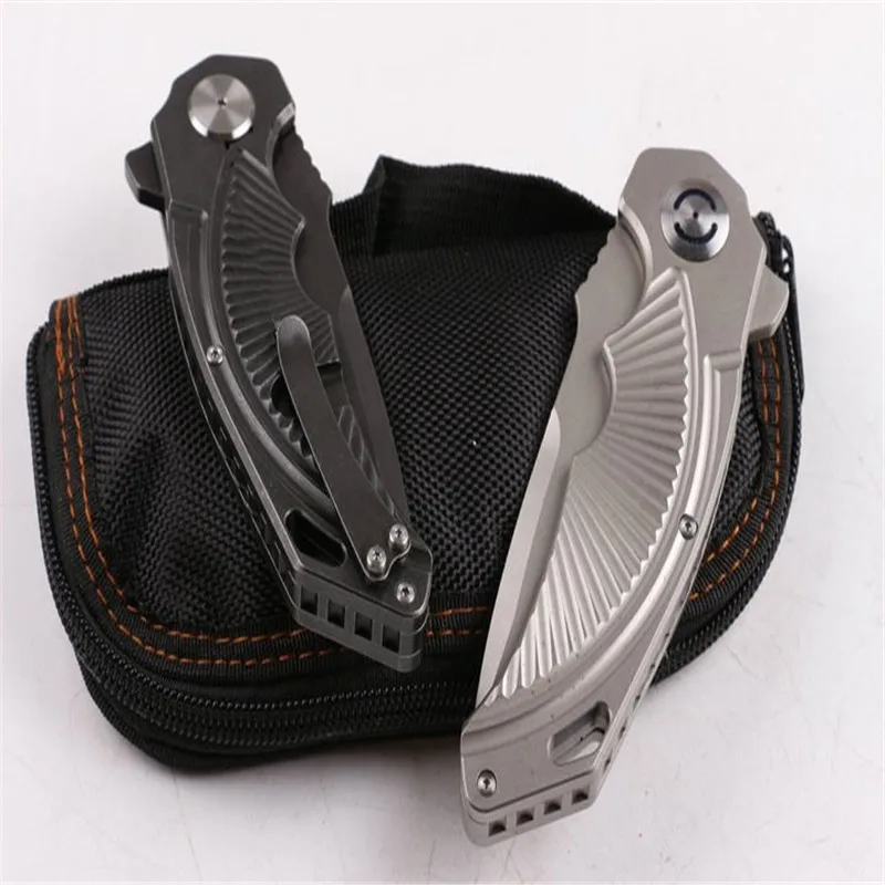 Складной нож Half Sky (два цвета) D2 посеребренное лезвие серый титан + L черный