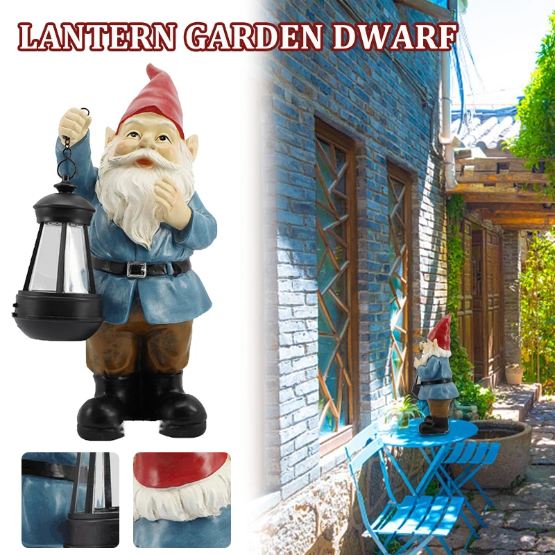 Lantern Garden Dwarf Statue Oranments Solar Luminous Resin Decoration Christmas Gifts DC120