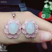 kjjeaxcmy fine jewelry natural white jade 925 sterling silver women pendant necklace chain ring set support test noble