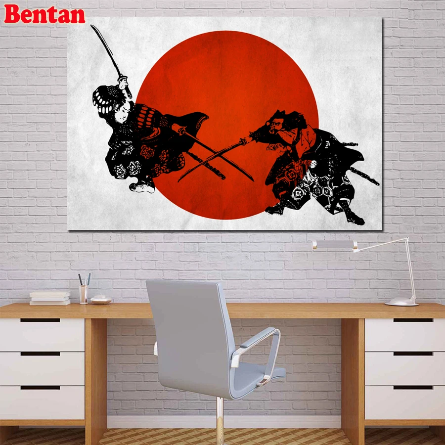 5D Diy Алмазная картина японский самурайский красный солнце мозаика полная дрель