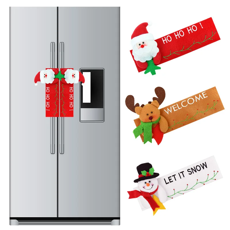 

1Pair Christmas Refrigerator Handle Cover Santa Elk Microwave Oven Door Cloth Handle Cover For Xmas Decor Fridge Glove Protector
