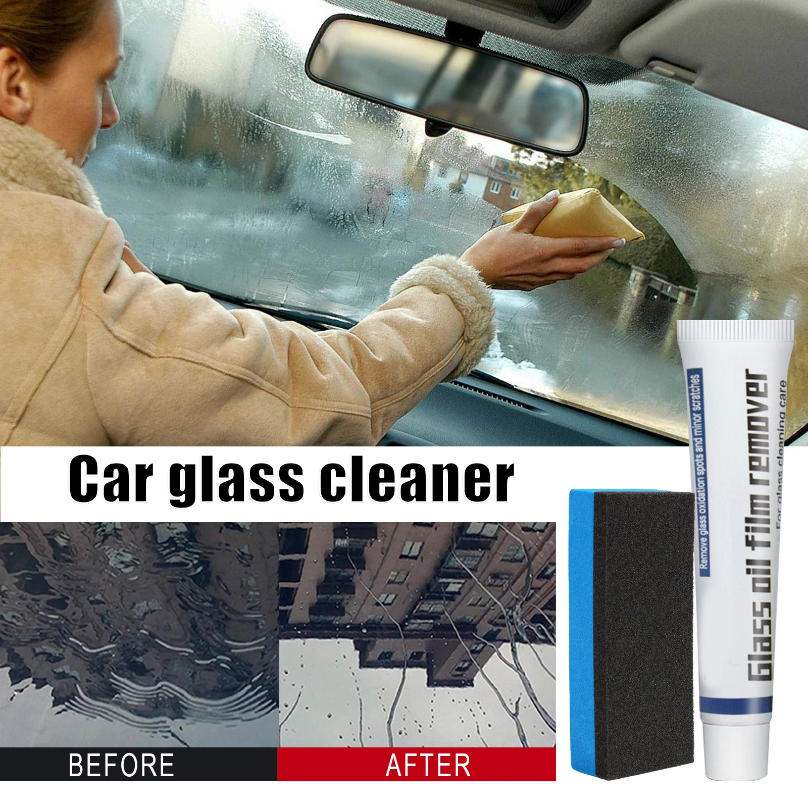 

Car Glass Polishing Cream Anti-Fog Water-Repellent Degreasing Agent Cleaner for Bathroom Window Glass Windshield 20g QJY99