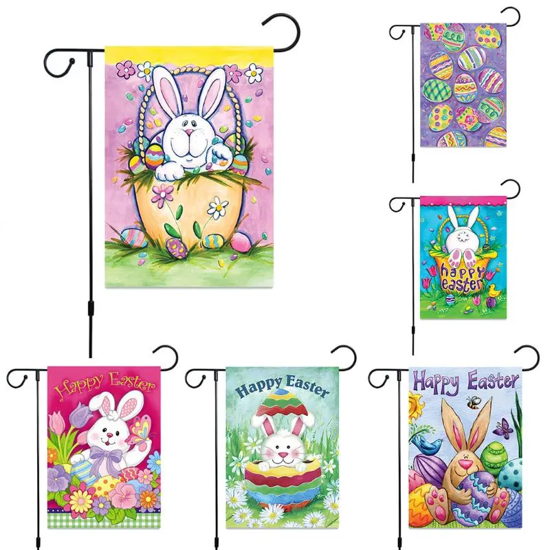 

30x45cm Double Side Printed Garden Flag Rabbit Easter Eggs Pattern Banner Festival Decor(without Flagpole)