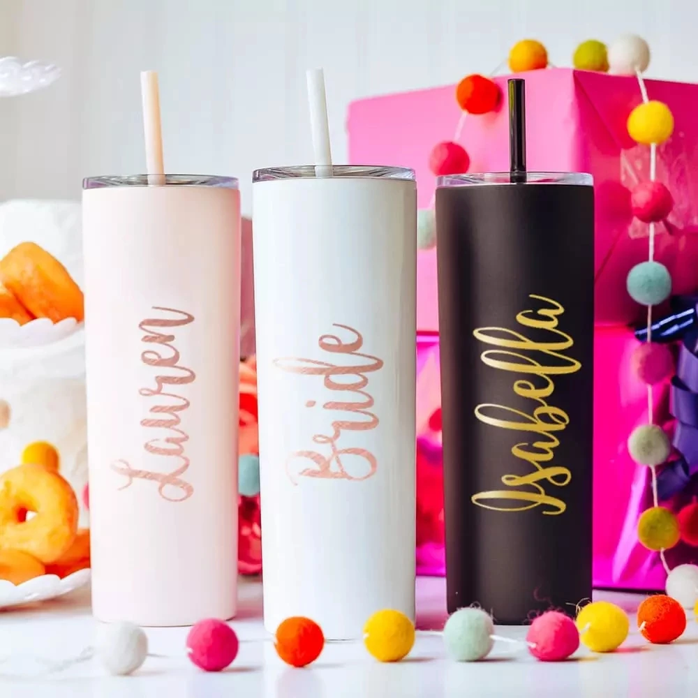 

Personalized Name Tumbler 20oz Bridesmaid Gift Skinny Stainless Steel Tumbler Wedding Bachelorette Favors