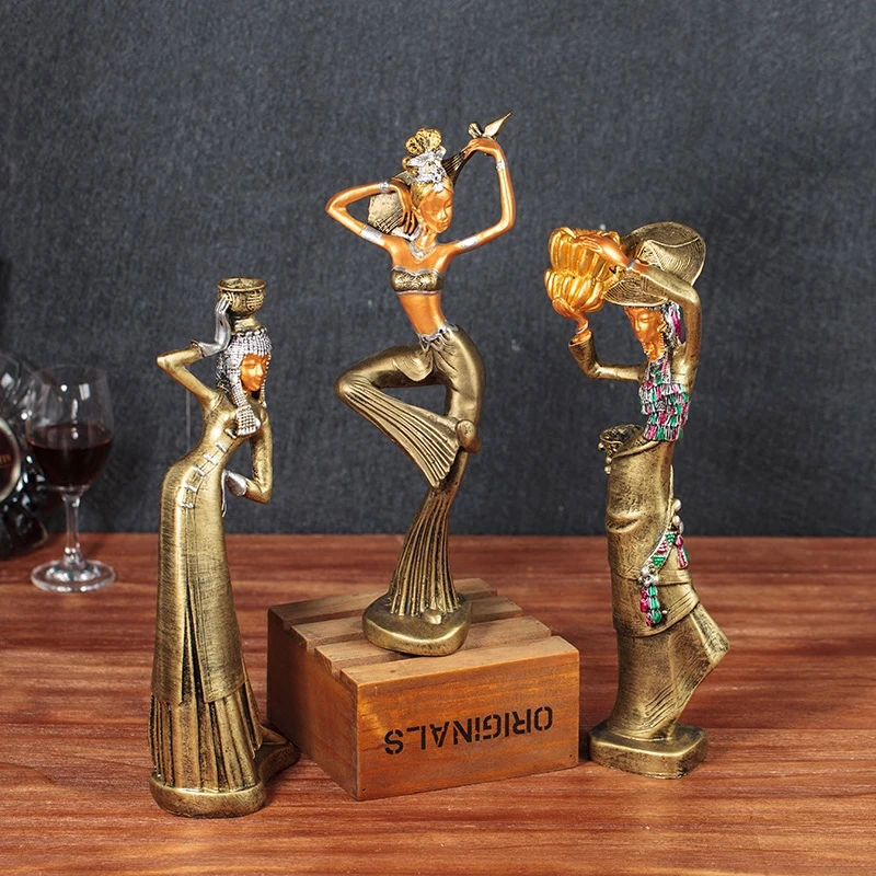 Exotic African Statue Retro Dai People Teenage Girl Art Sculpture Creative Resin Craft Desktop Office Decorations For Home R3416
