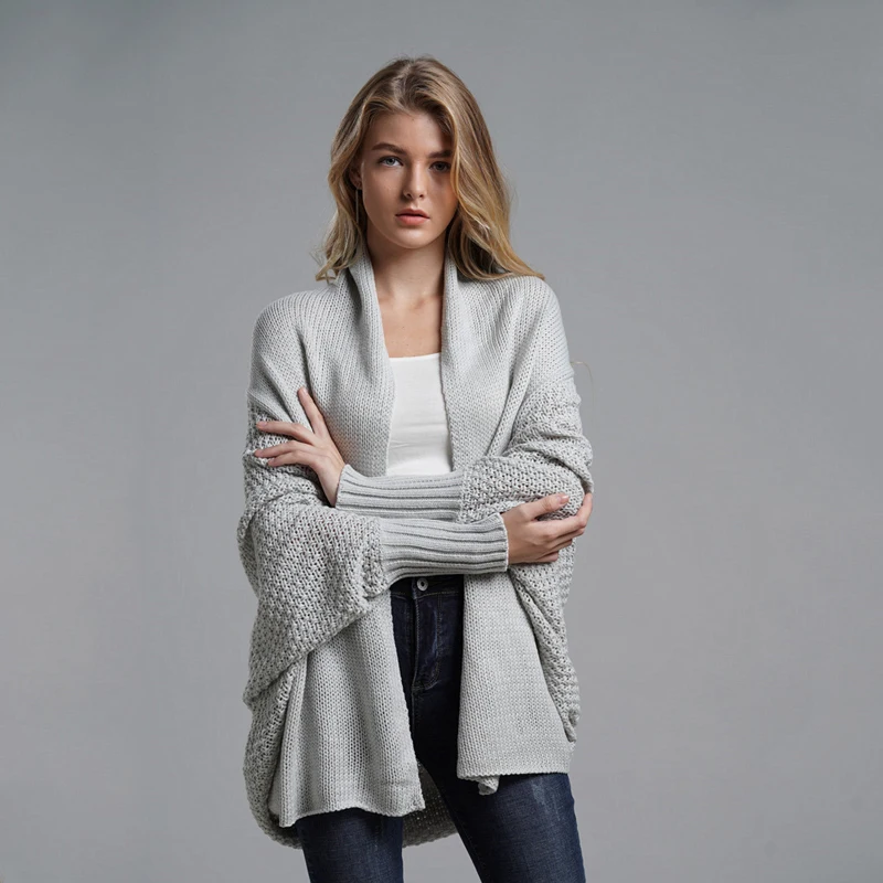 Женский вязаный кардиган с рукавом летучая мышь элегантный джемпер большого