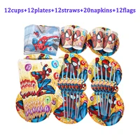 disney spiderman party baby shower decoration kids birthday straw cup plates disposable tableware baptism boy 6836pcs