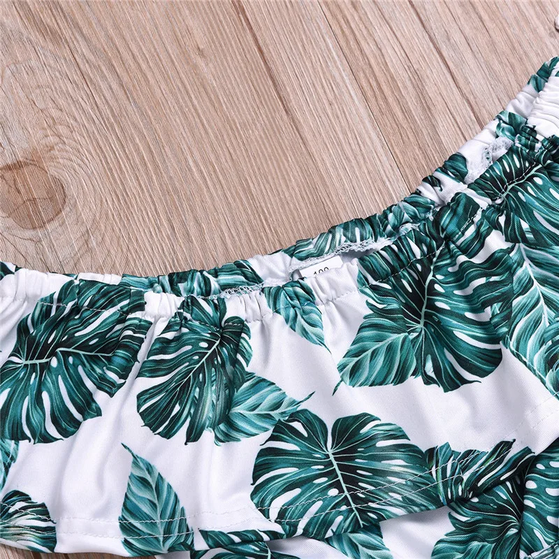 

Children Girl Romper Green Leaf Print Suits For Kids Girls Summer Casual Princess Fashion One Pieces Outfits Children Clothing