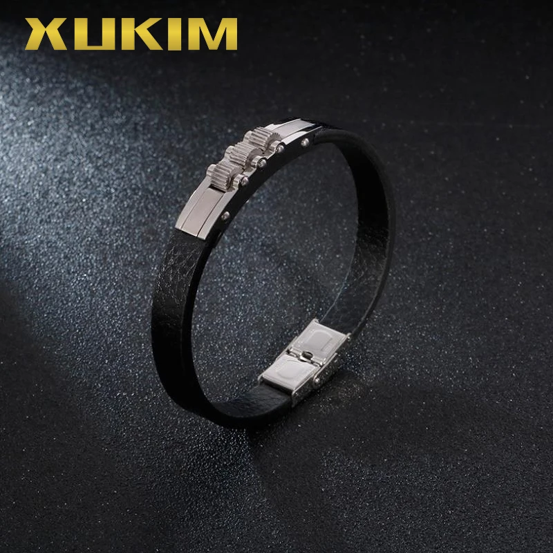 XB408-G Xukim ювелирные изделия Модные мужские ювелирные изделия черный кожаный браслет