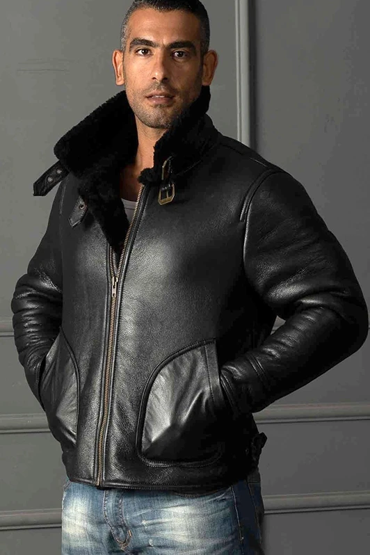 

AVIREX FLY One Man Genuine Leather Coat Fur Collar Air Force Flight Bomber Jacket Sheepskin Shearling Clothing Male
